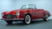 Front view of a 1957 Mercedes-Benz 190SL in classic red color. Classic Cars for sale